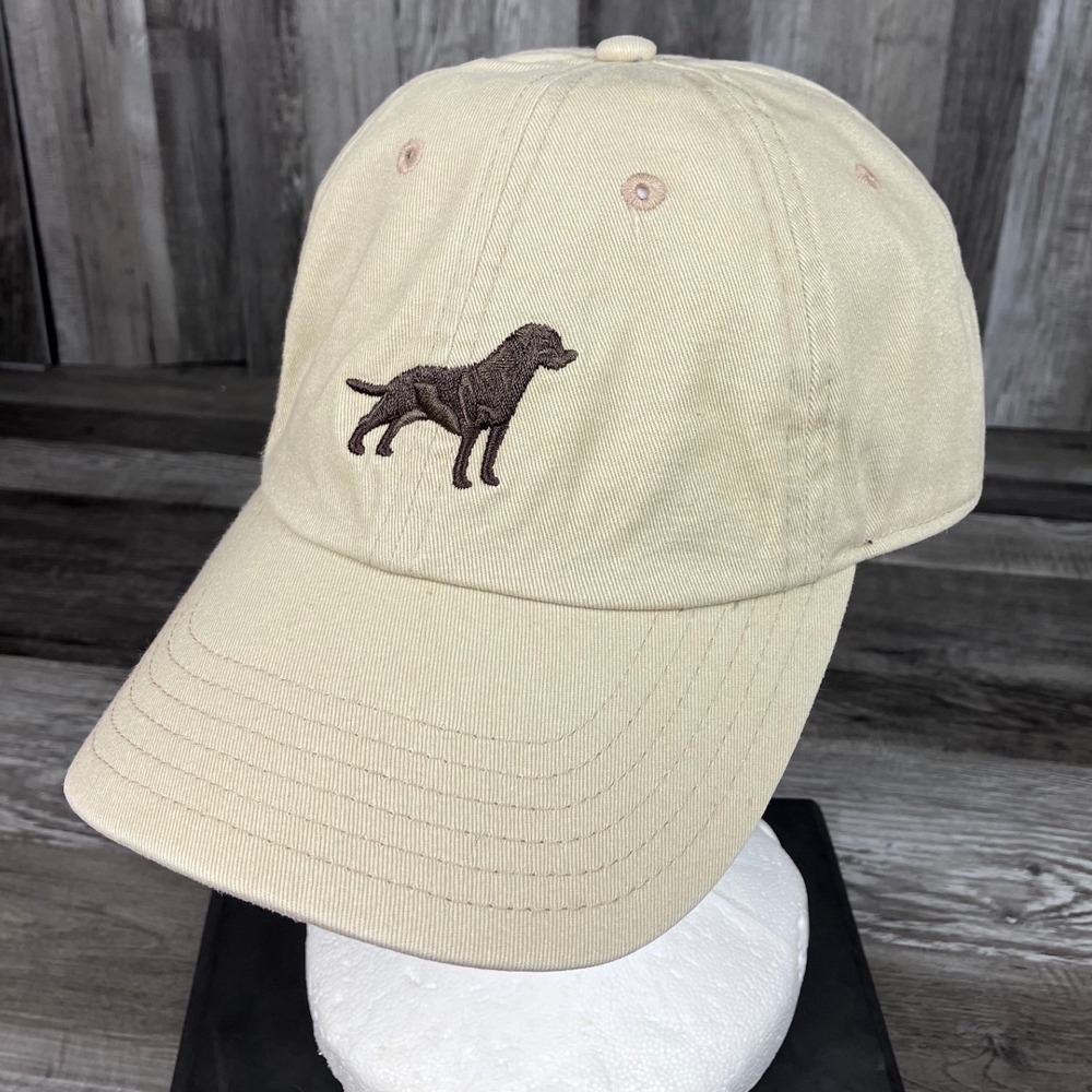 Orvis Tan Cotton Dad Hat Embroidered Labrador Dog Logo Adjustable Strapback Cap